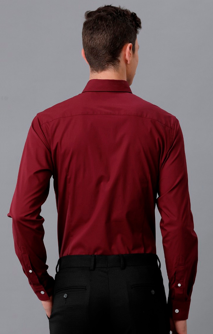 Men's Red Cotton Solid Formal Shirt