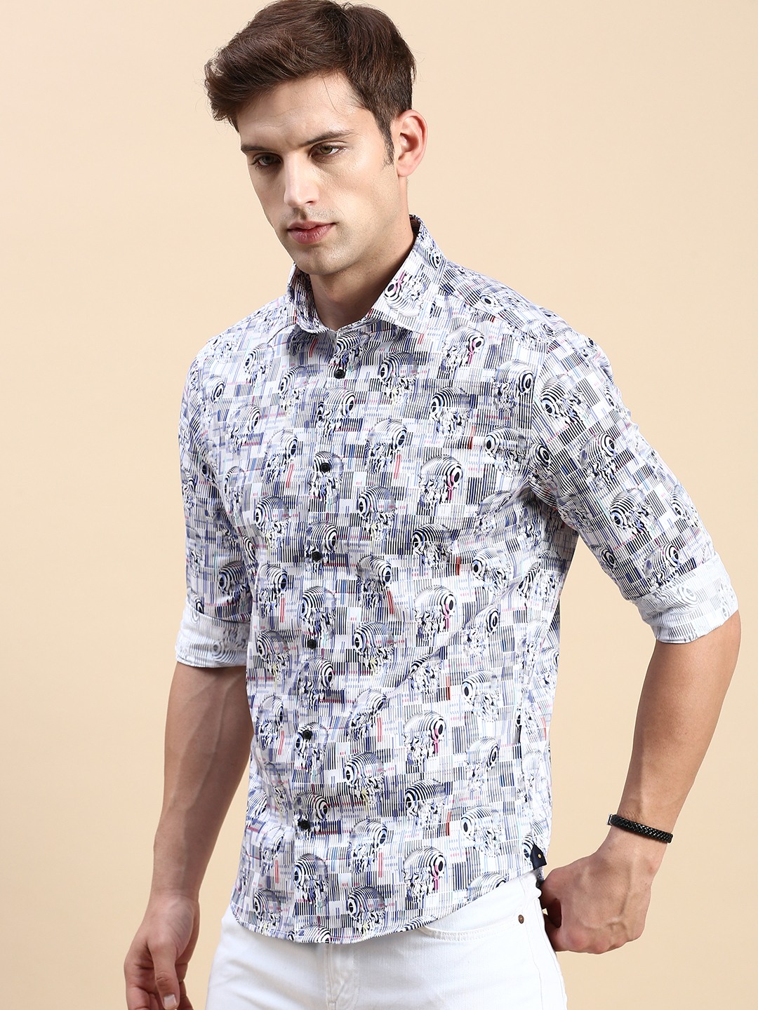 SHOWOFF Men's Spread Collar Multi Slim Fit Printed Shirt