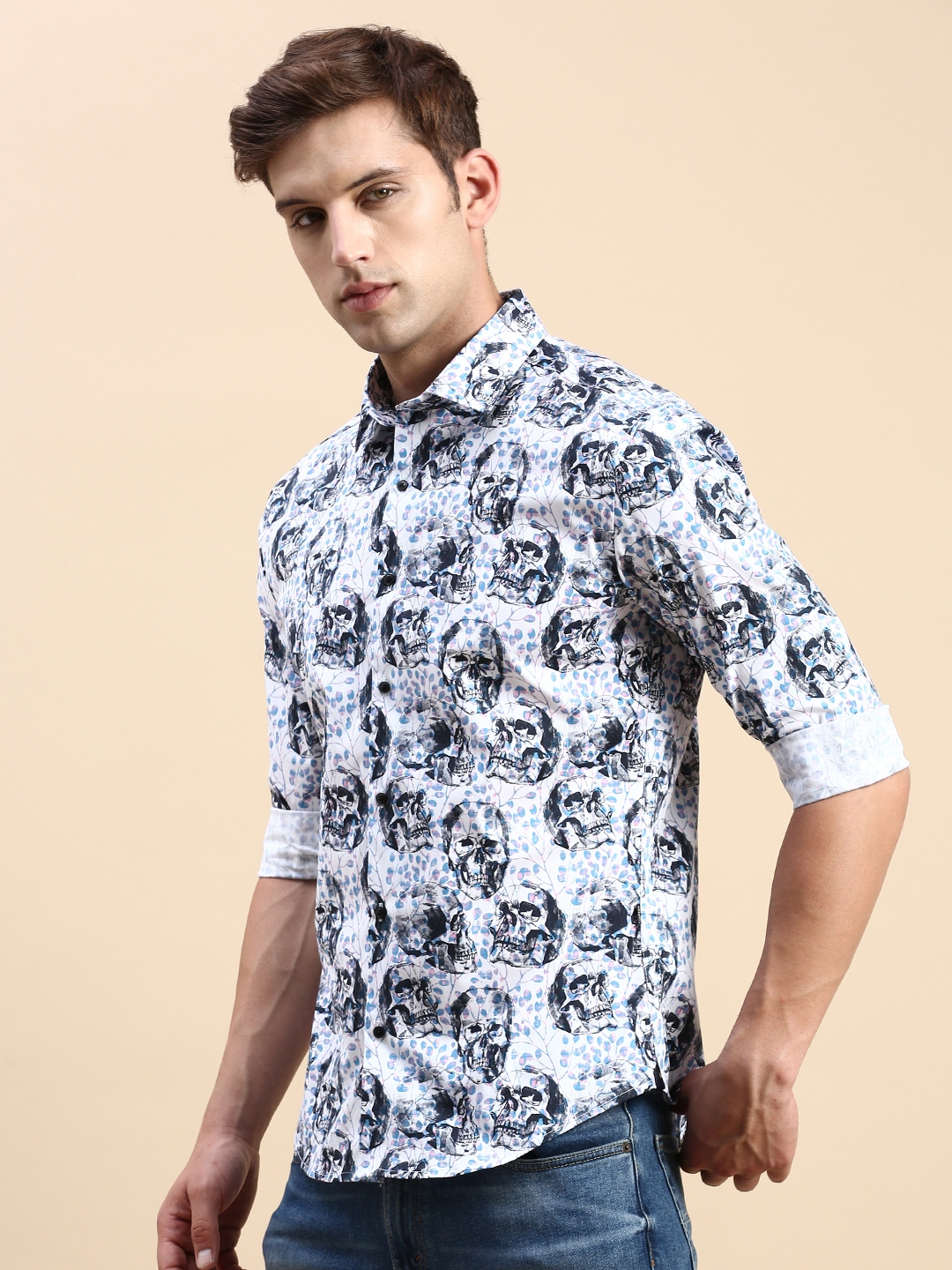 Showoff | SHOWOFF Men's Spread Collar Multi Slim Fit Printed Shirt 2