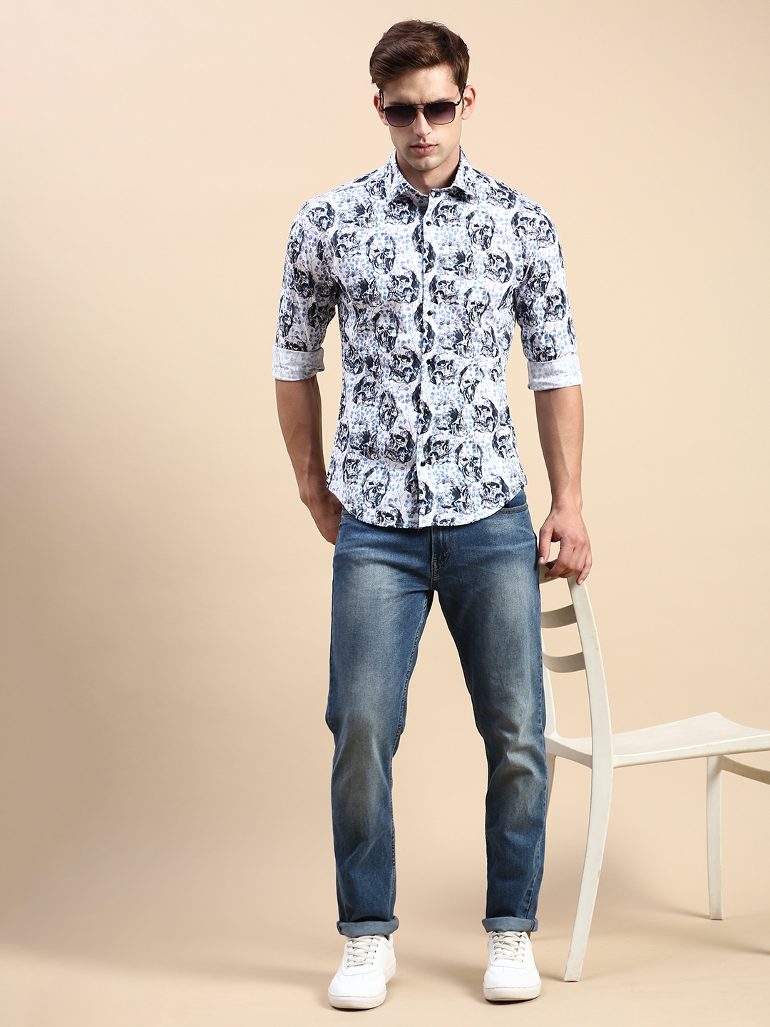 Showoff | SHOWOFF Men's Spread Collar Multi Slim Fit Printed Shirt 4