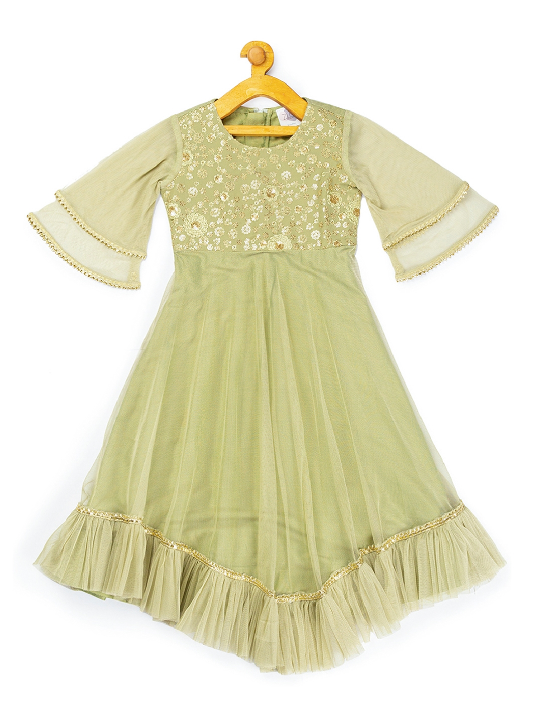 MINI CHIC | Pastel Olive Summer Gown for Girls  3