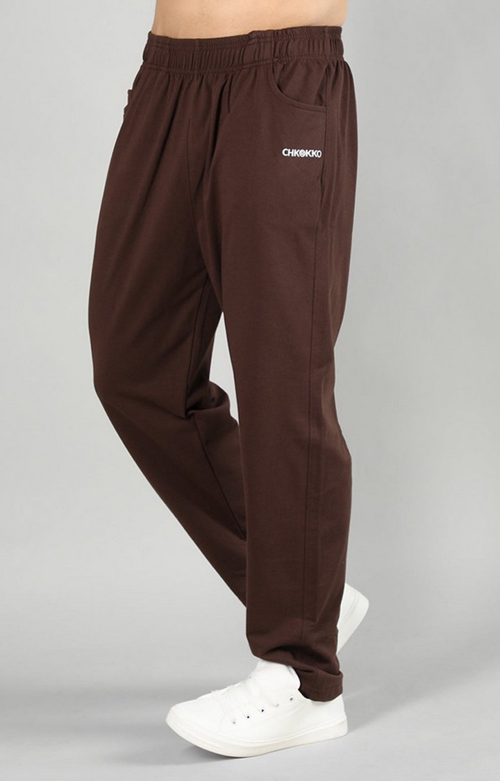 Men's Brown Solid Cotton Trackpant