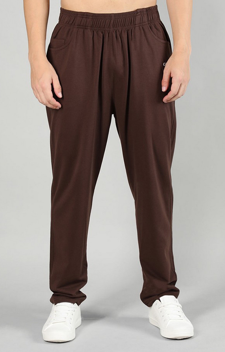 CHKOKKO | Men's Brown Solid Cotton Trackpant