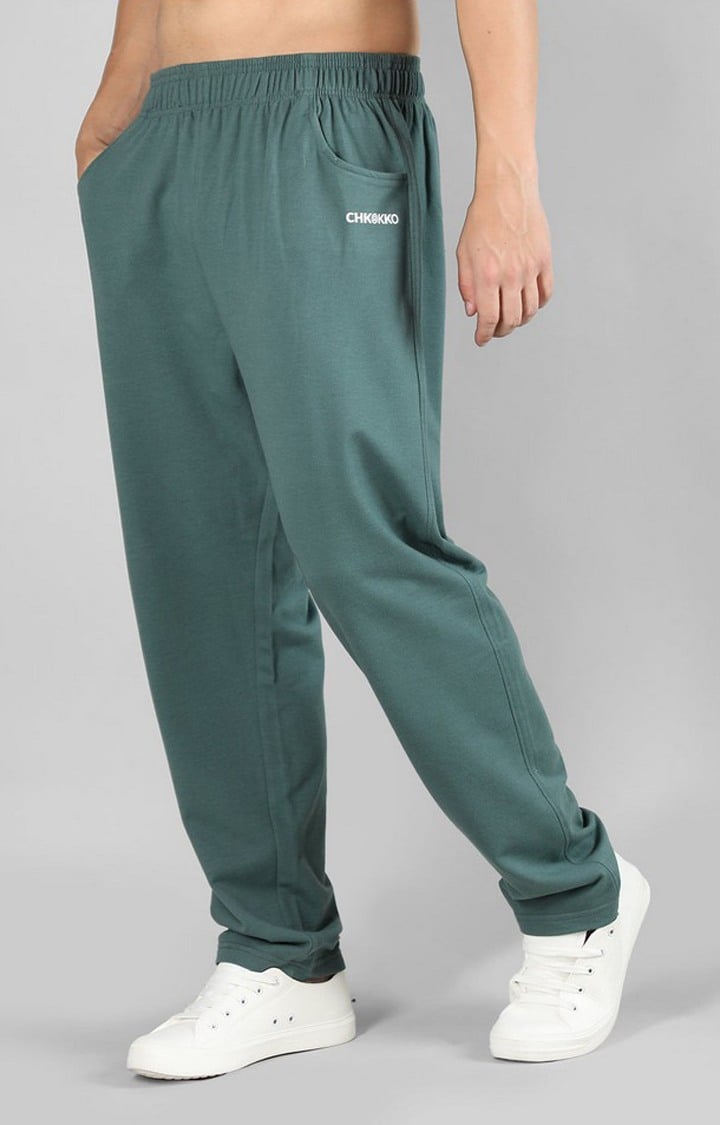 Men's Earth Green Solid Cotton Trackpant