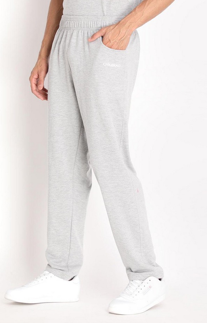 Men's Light Grey Melange Textured Cotton Trackpant