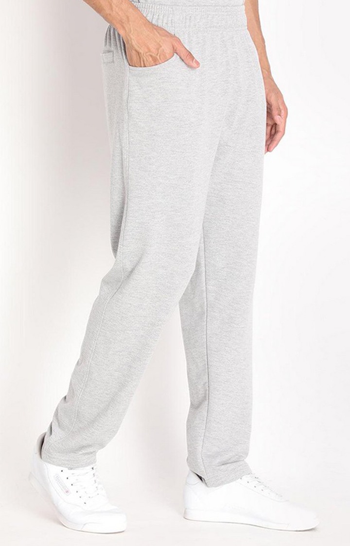 Men's Light Grey Melange Textured Cotton Trackpant
