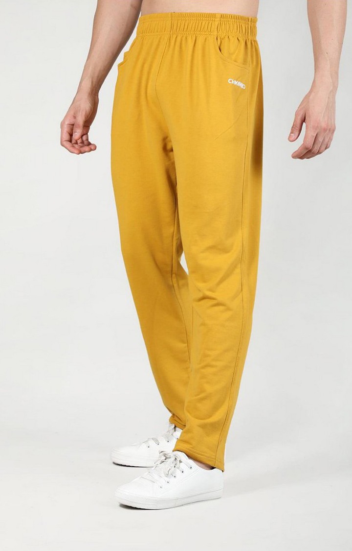 Men's Mustard Solid Cotton Trackpant