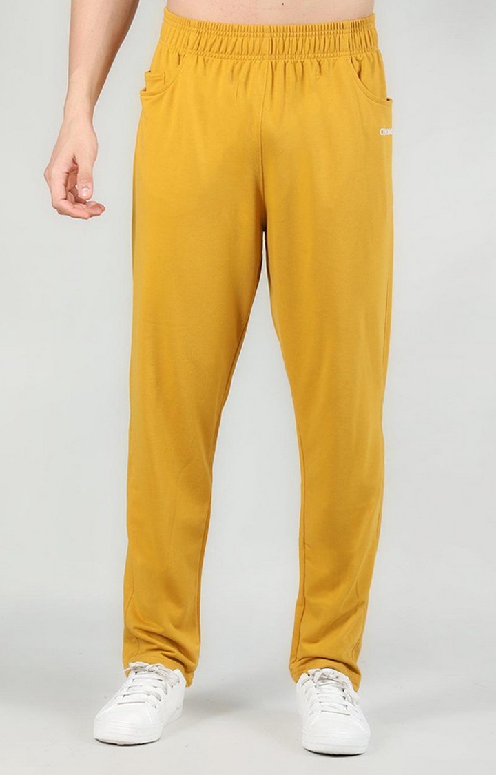 Men's Mustard Solid Cotton Trackpant