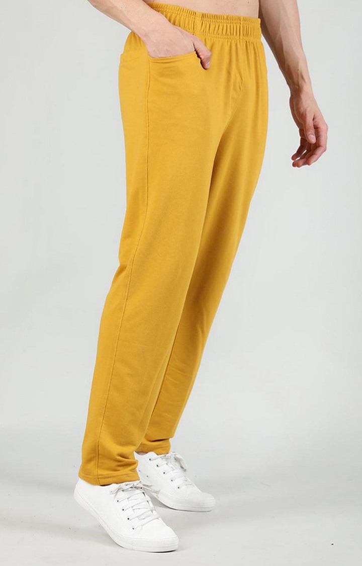 Men's Mustard Solid Cotton Trackpant