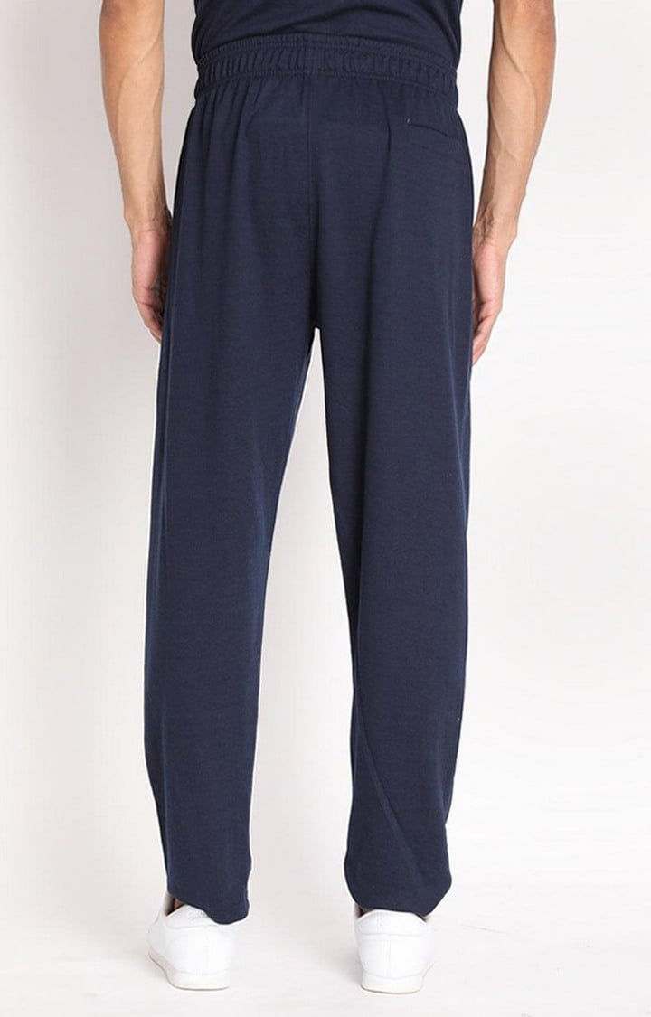 Men's Navy Blue Solid Cotton Trackpant