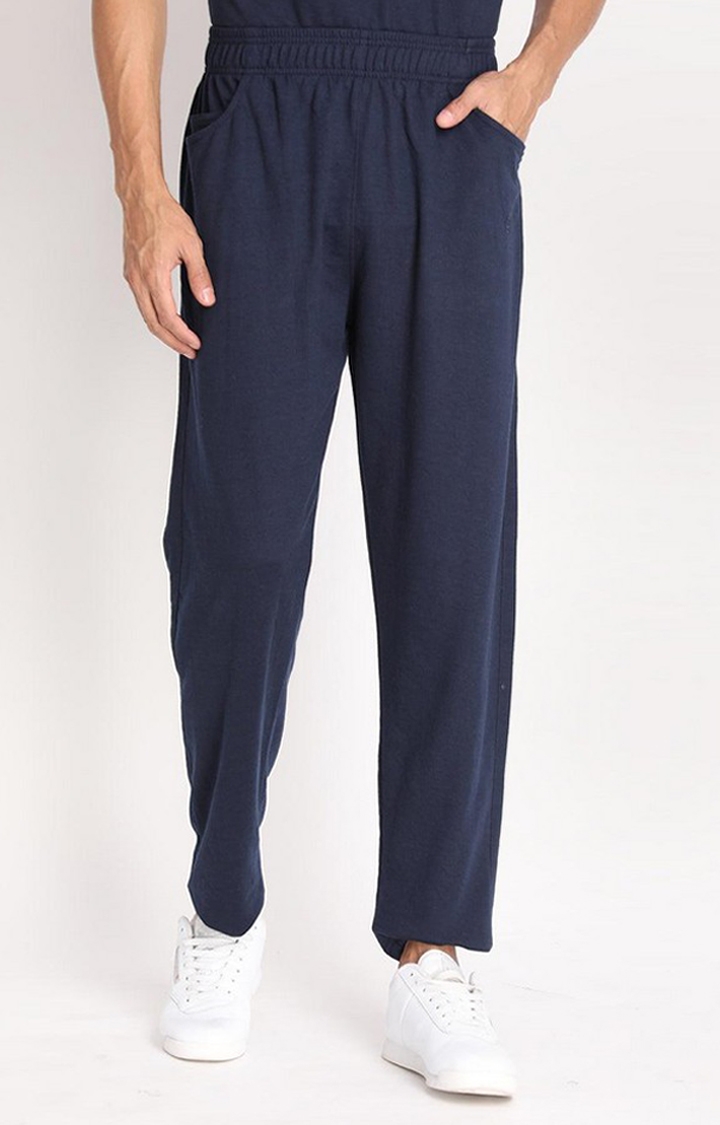 CHKOKKO | Men's Navy Blue Solid Cotton Trackpant