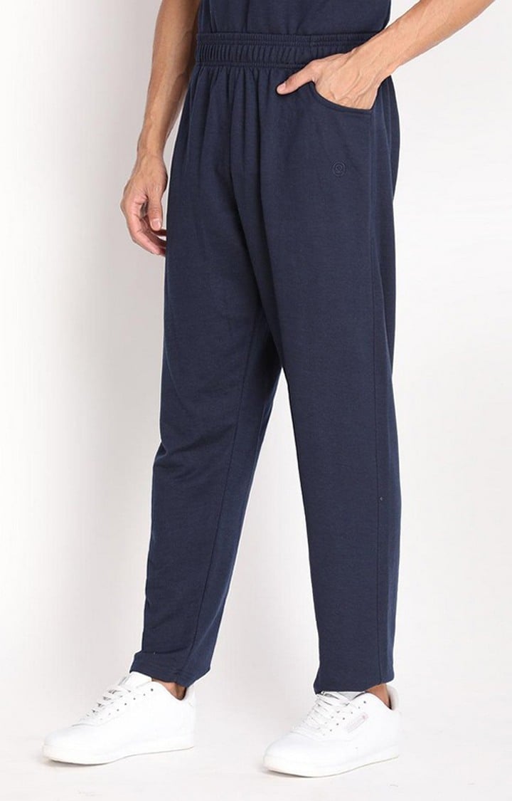 Men's Navy Blue Solid Cotton Trackpant
