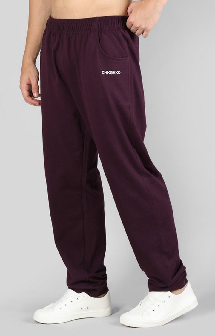 Men's Maroon Solid Cotton Trackpant