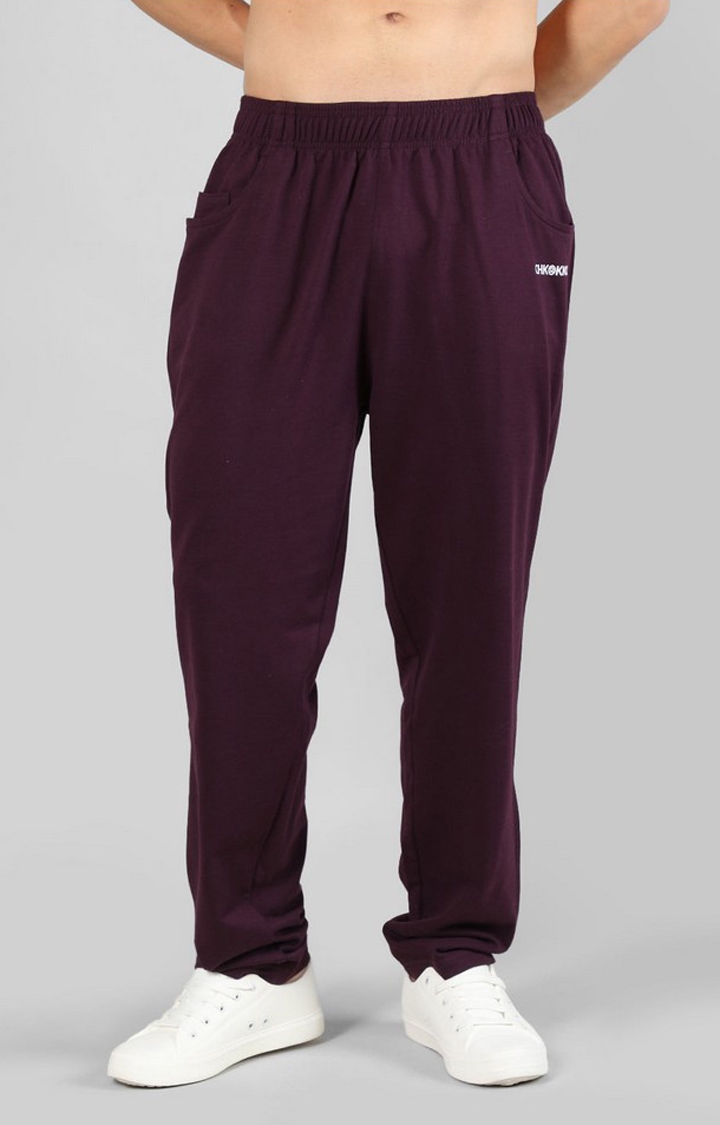 Men's Maroon Solid Cotton Trackpant
