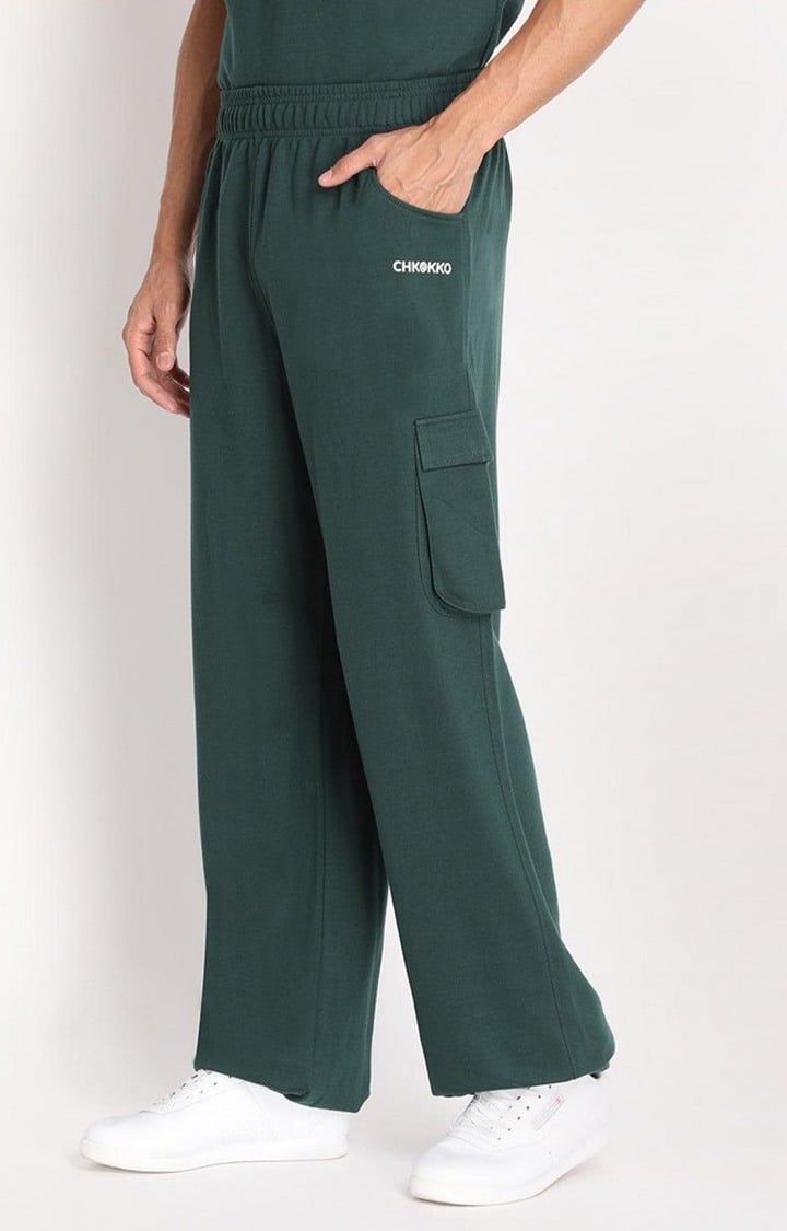 Men's Bottle Green  Solid Cotton Cargo