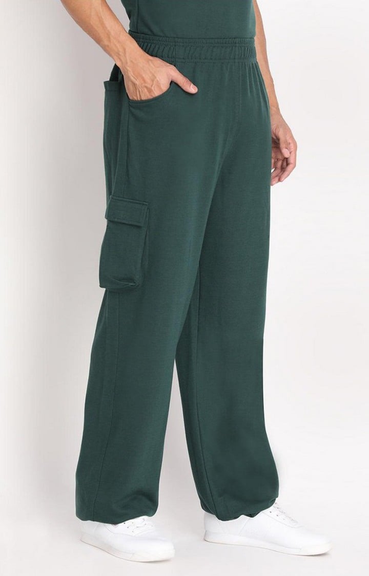 Men's Bottle Green  Solid Cotton Cargo