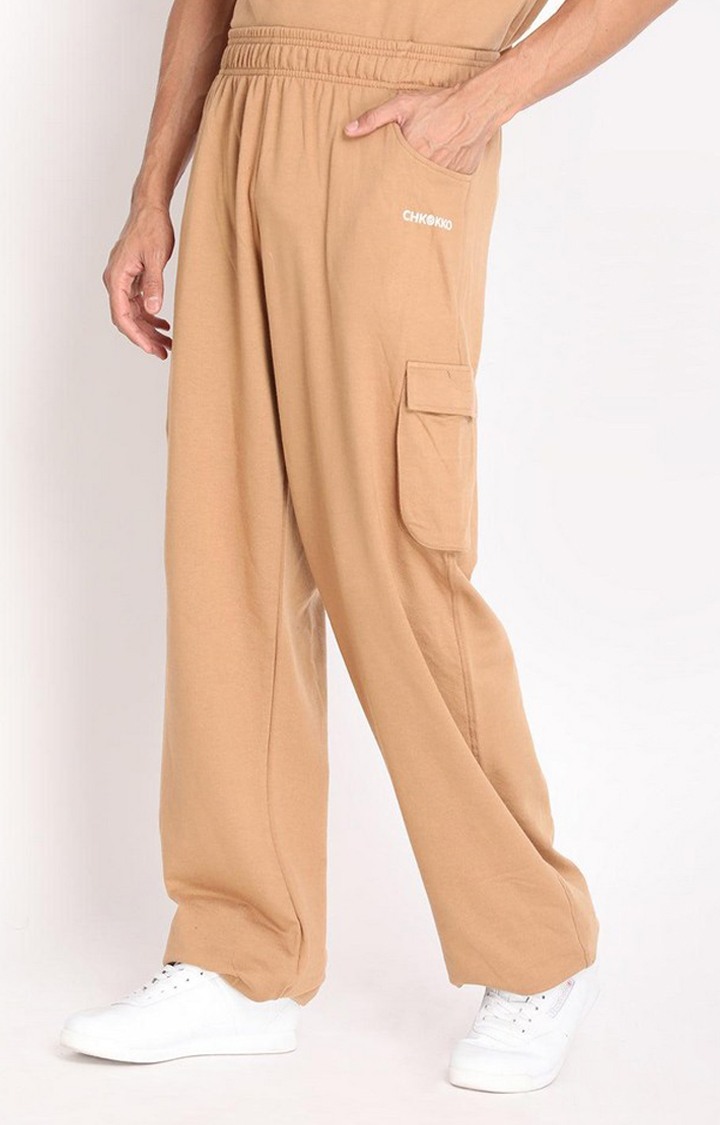 Men's Brown Solid Cotton Cargo