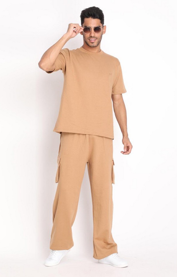 Men's Brown Solid Cotton Cargo
