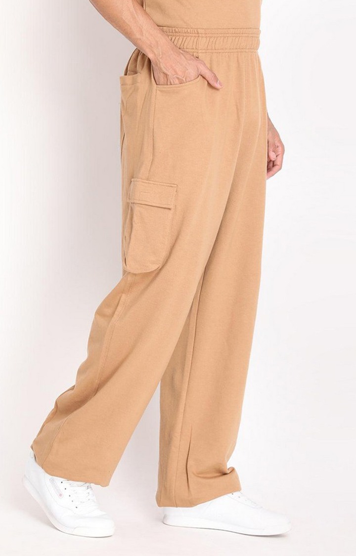 Men's Brown Solid Cotton Cargo