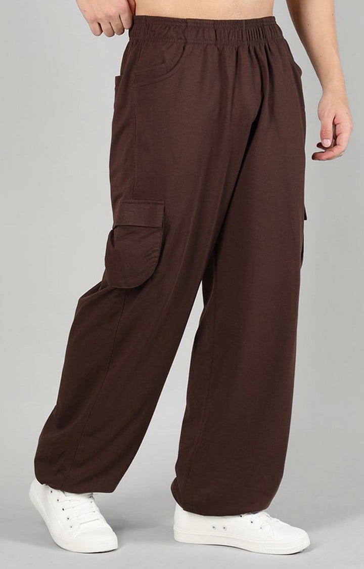 Men's Brown Solid Cotton Cargo