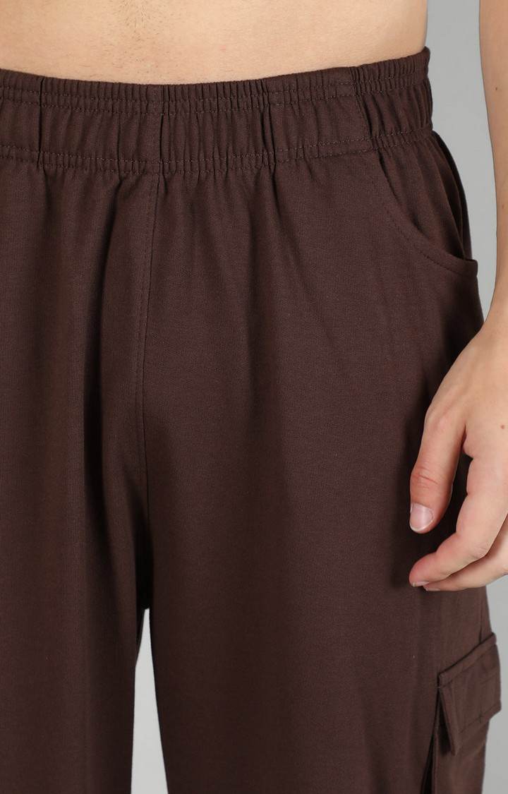 Men's Brown Solid Cotton Cargo