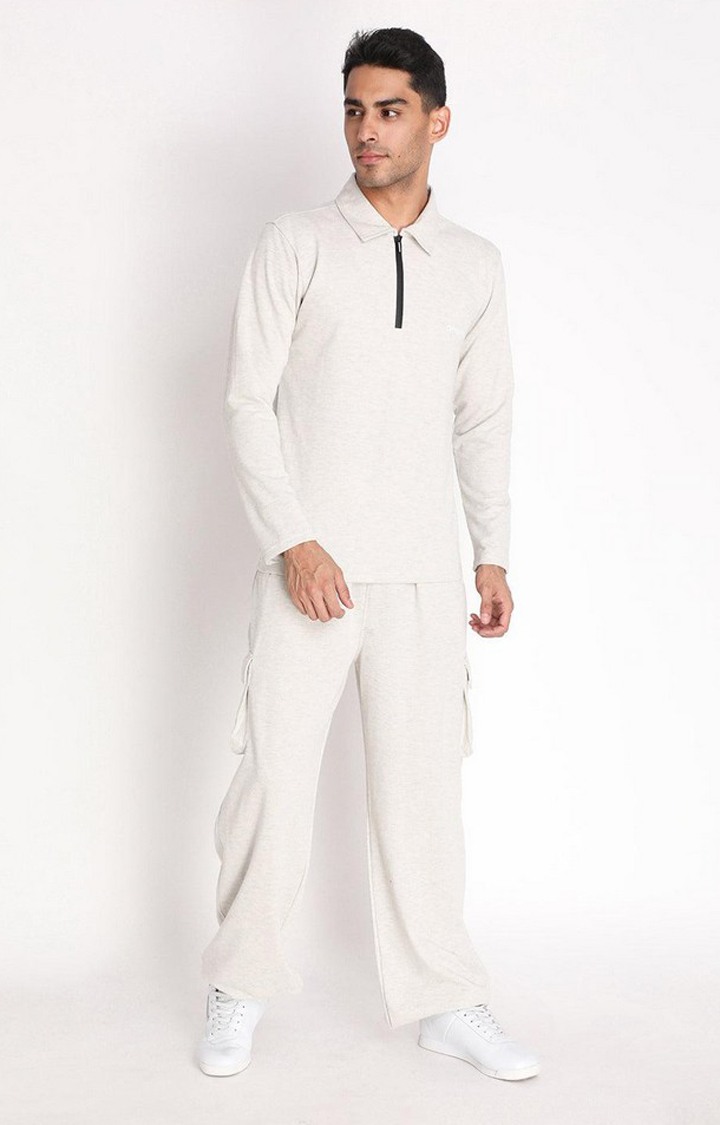 Men's Grey Solid Cotton Cargo