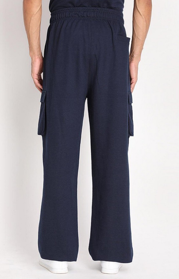 Men's Navy Blue Solid Cotton Cargo