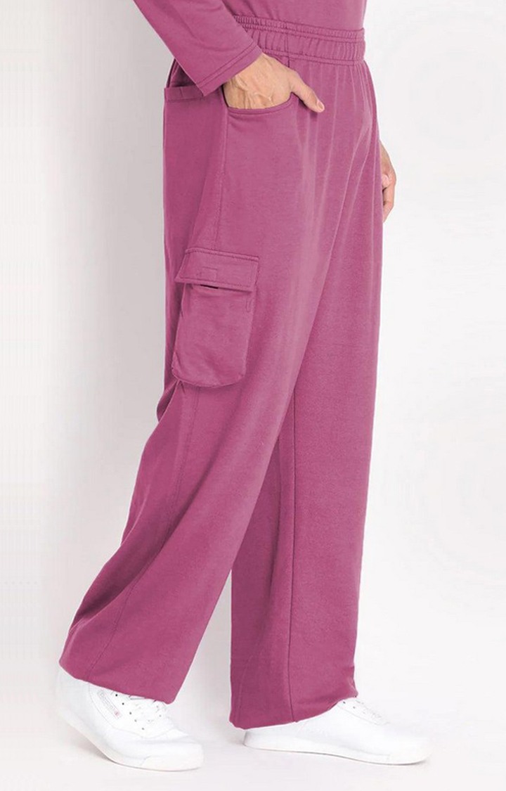 Men's Pink Solid Cotton Cargo