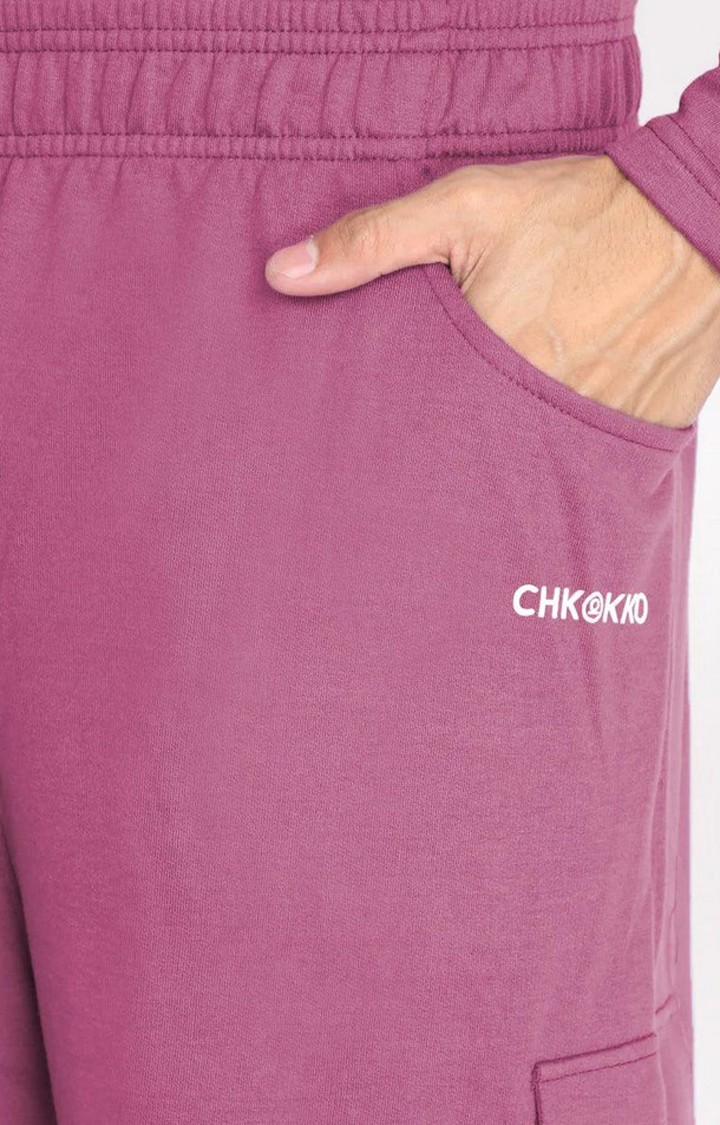 Men's Pink Solid Cotton Cargo