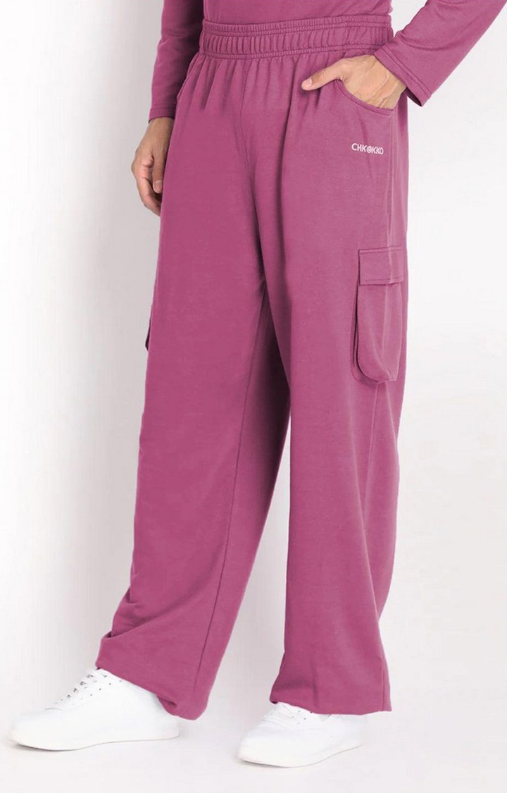 Men's Pink Solid Cotton Cargo