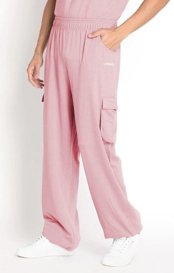Men's Pink Solid Cotton Cargo