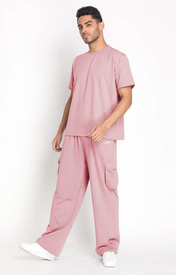 Men's Pink Solid Cotton Cargo