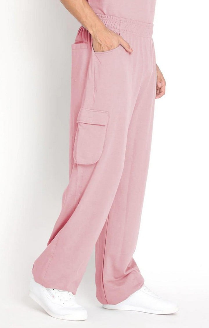Men's Pink Solid Cotton Cargo
