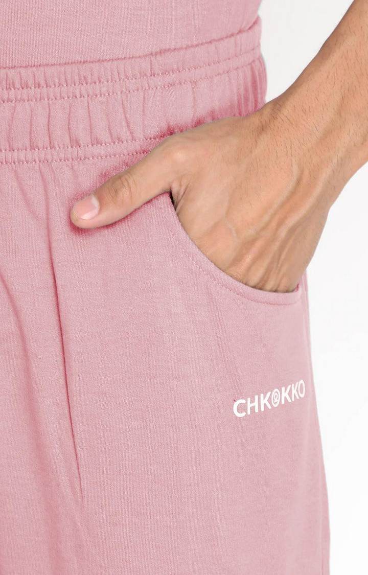 Men's Pink Solid Cotton Cargo