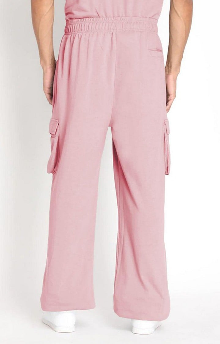 Men's Pink Solid Cotton Cargo