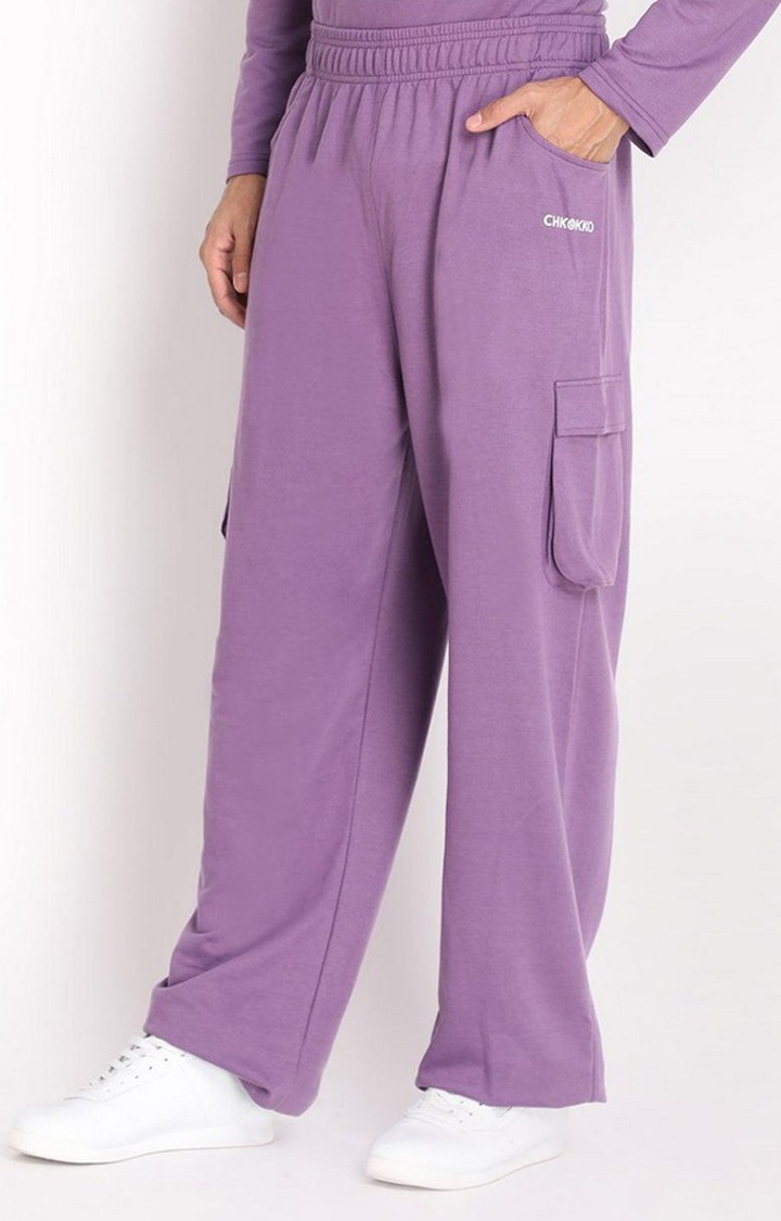 Men's Purple Solid Cotton Cargo