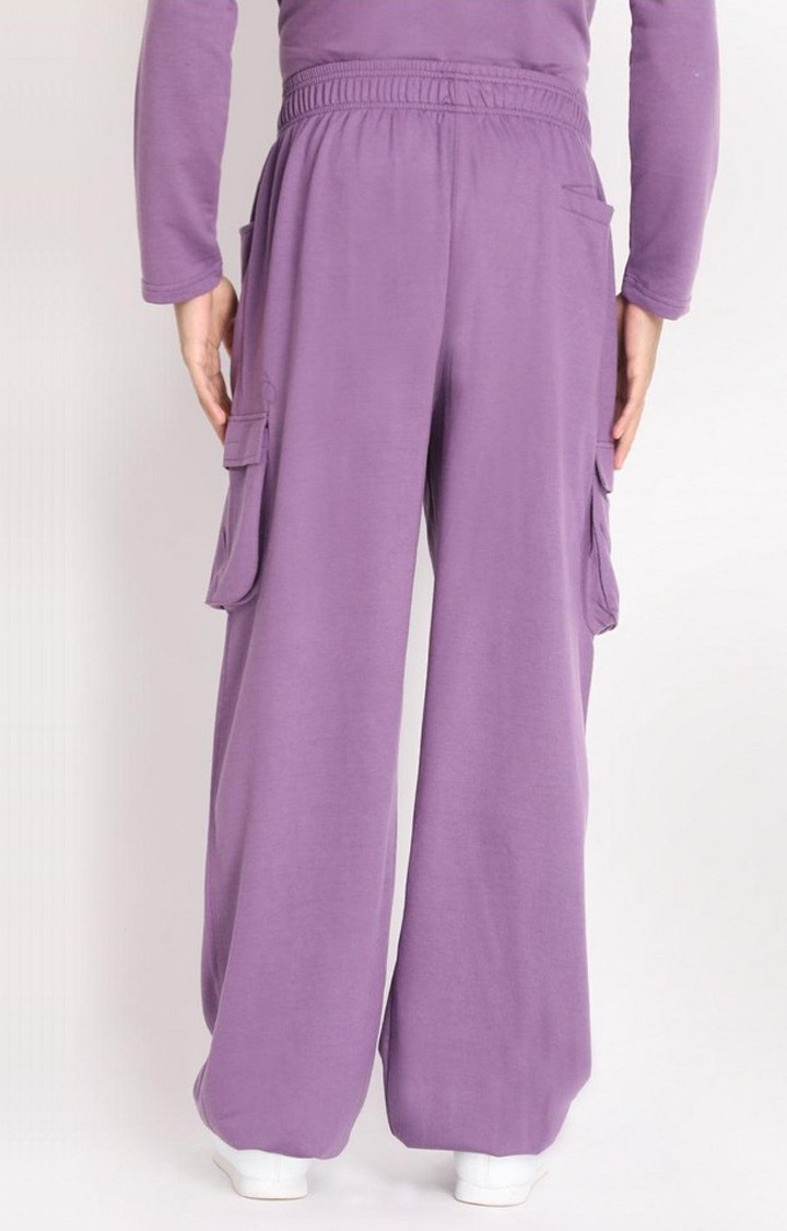 Men's Purple Solid Cotton Cargo