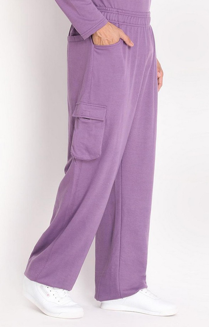 Men's Purple Solid Cotton Cargo