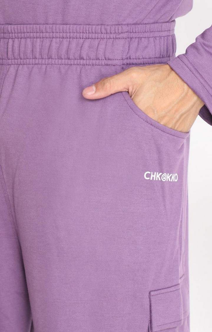 Men's Purple Solid Cotton Cargo