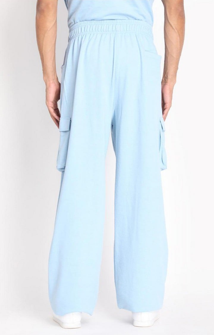 Men's Sky Blue Solid Cotton Cargo