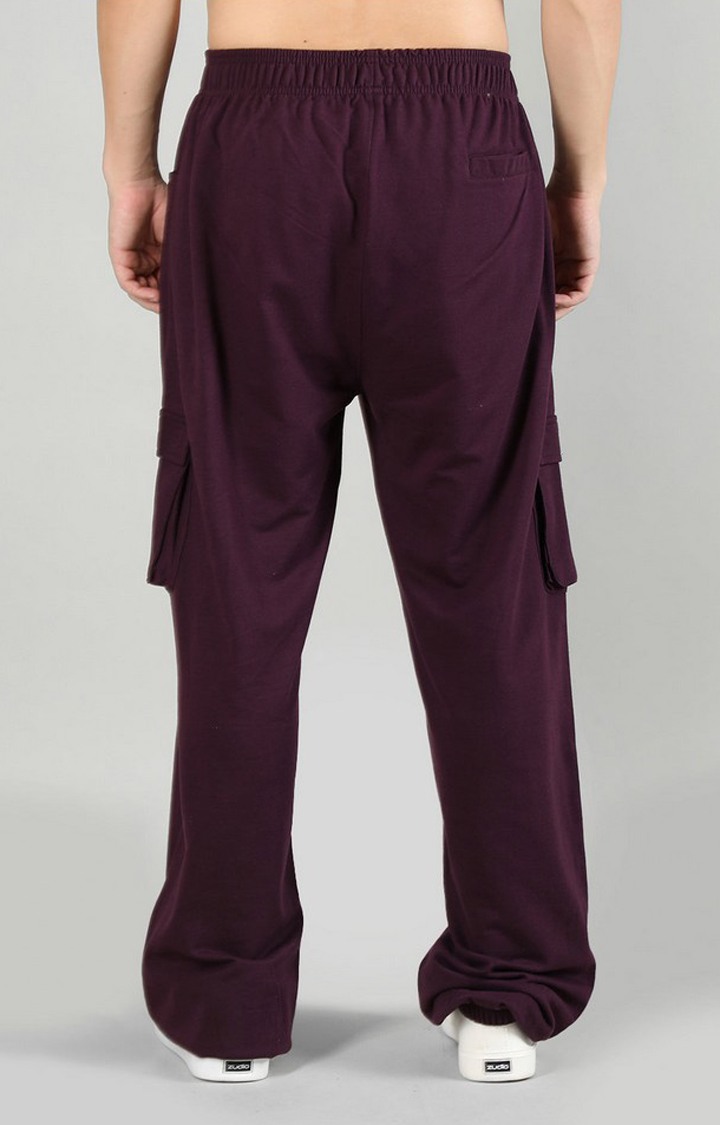Men's Maroon Solid Cotton Cargo