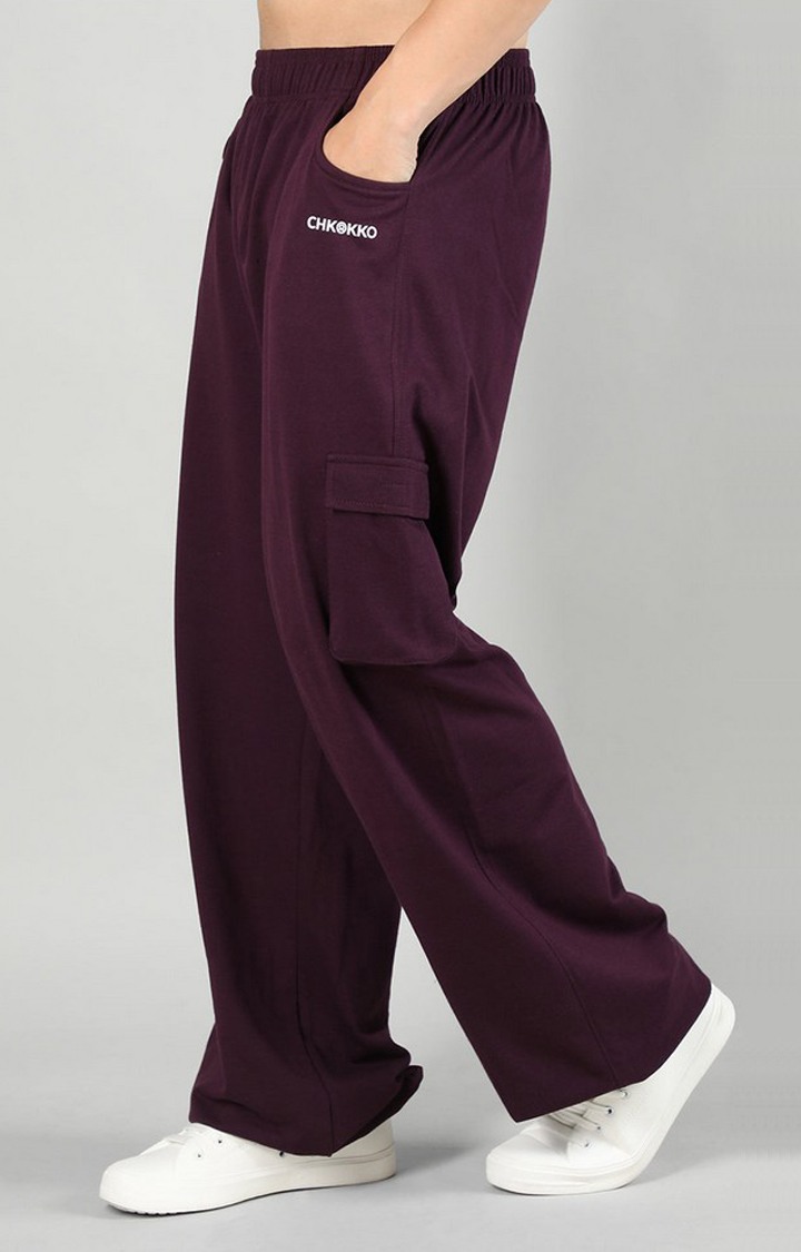 Men's Maroon Solid Cotton Cargo