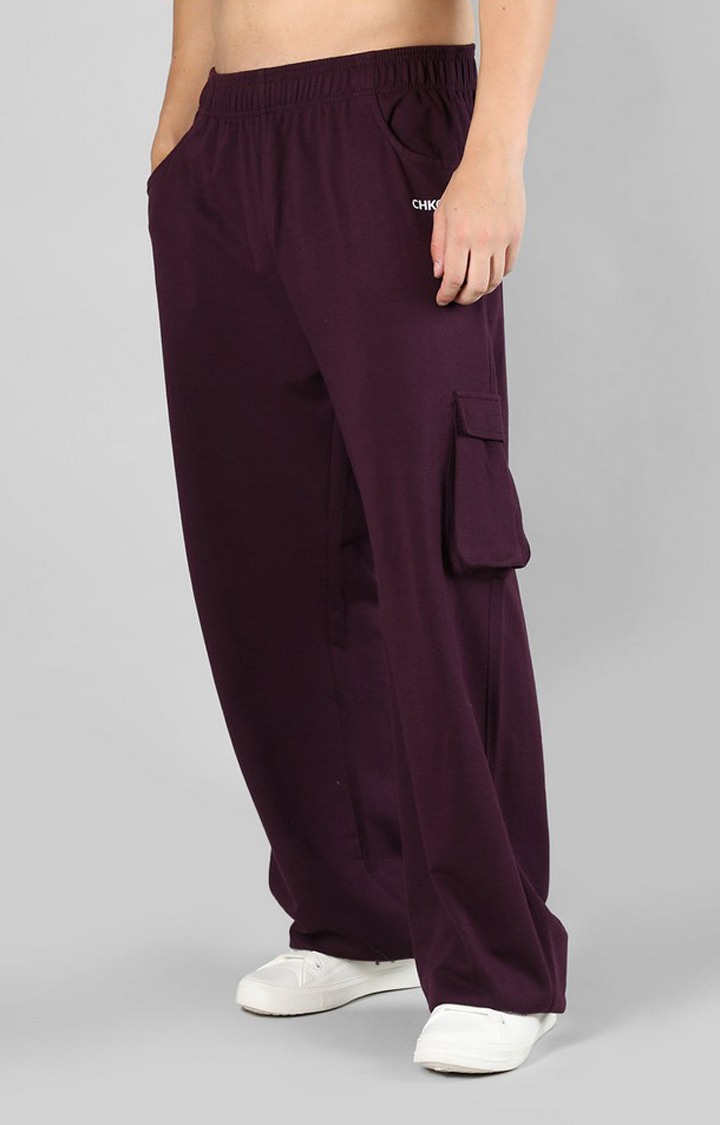 Men's Maroon Solid Cotton Cargo