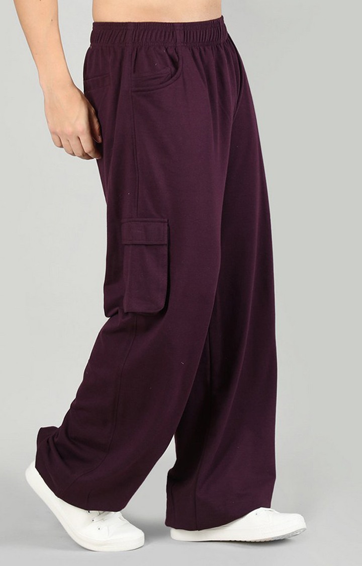 Men's Maroon Solid Cotton Cargo