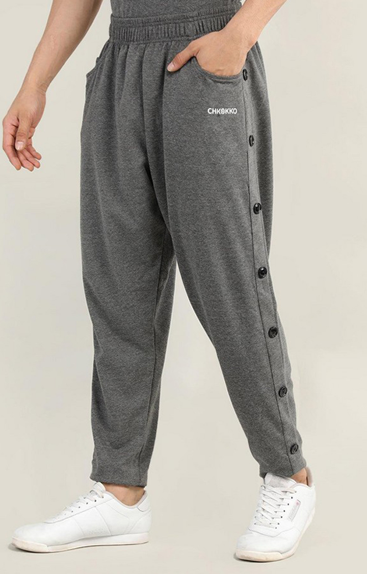 Men's Anthara Grey Melange Textured Cotton Trackpant