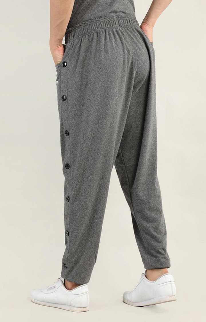 Men's Anthara Grey Melange Textured Cotton Trackpant