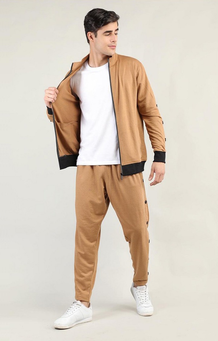 Men's Brown Solid Cotton Trackpant