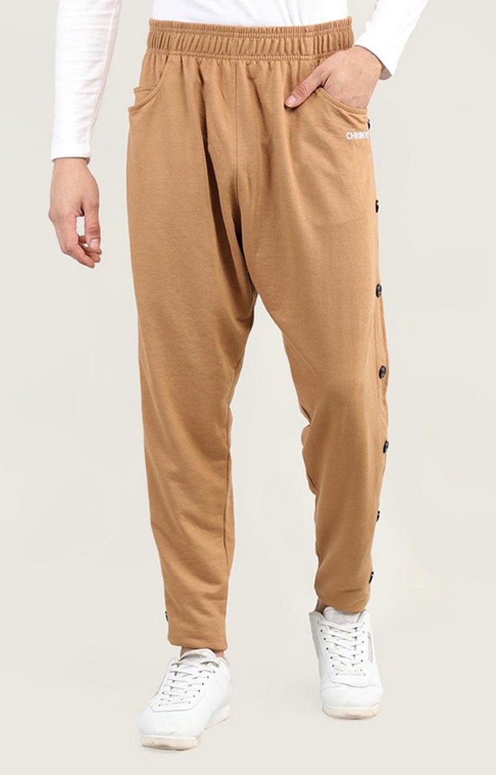 CHKOKKO | Men's Brown Solid Cotton Trackpant