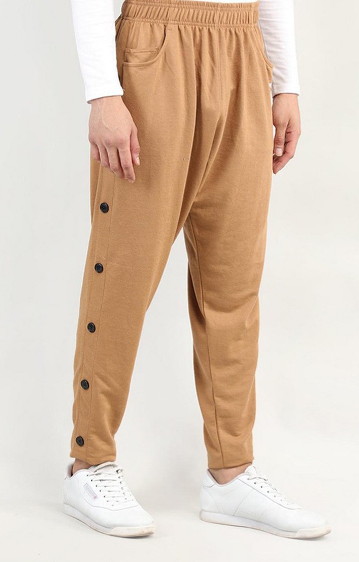 Men's Brown Solid Cotton Trackpant