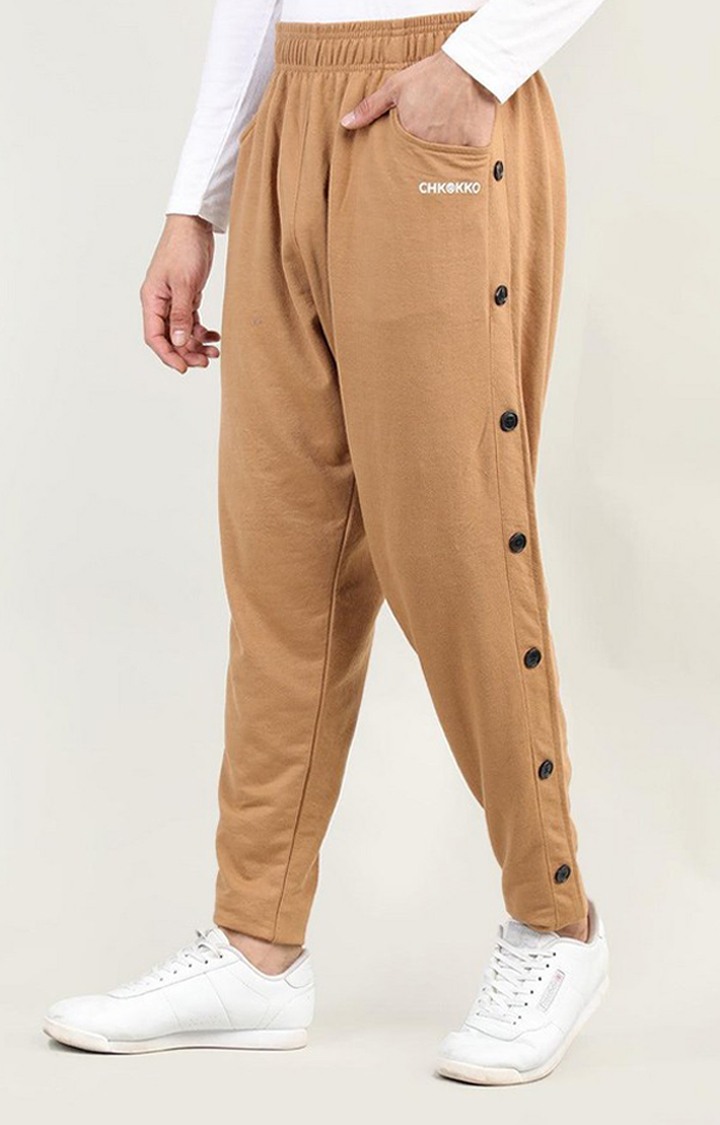 Men's Brown Solid Cotton Trackpant